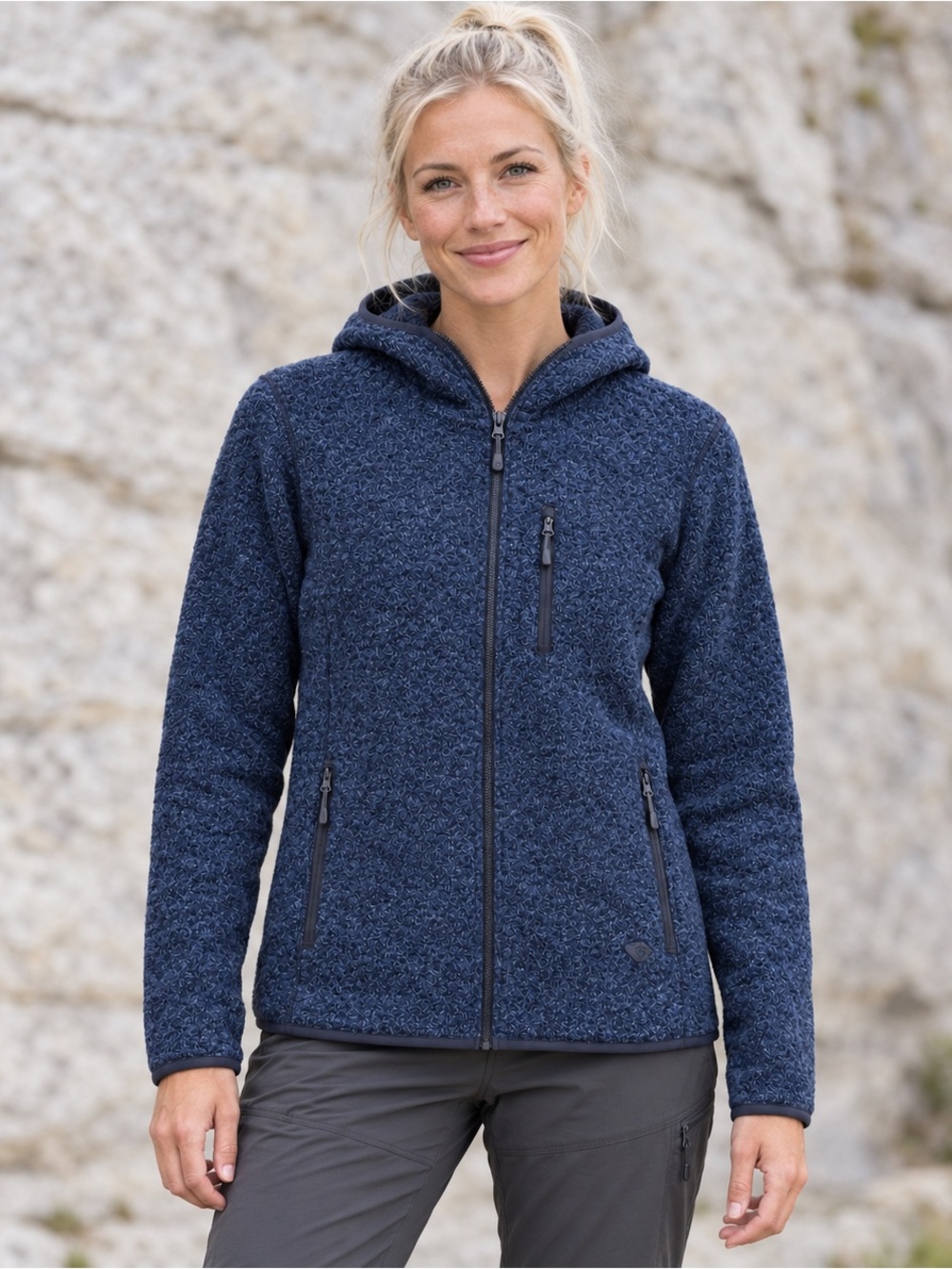 Mountain Hardwear Blue Wool Blend Hooded Fleece Jacket Full Zip M